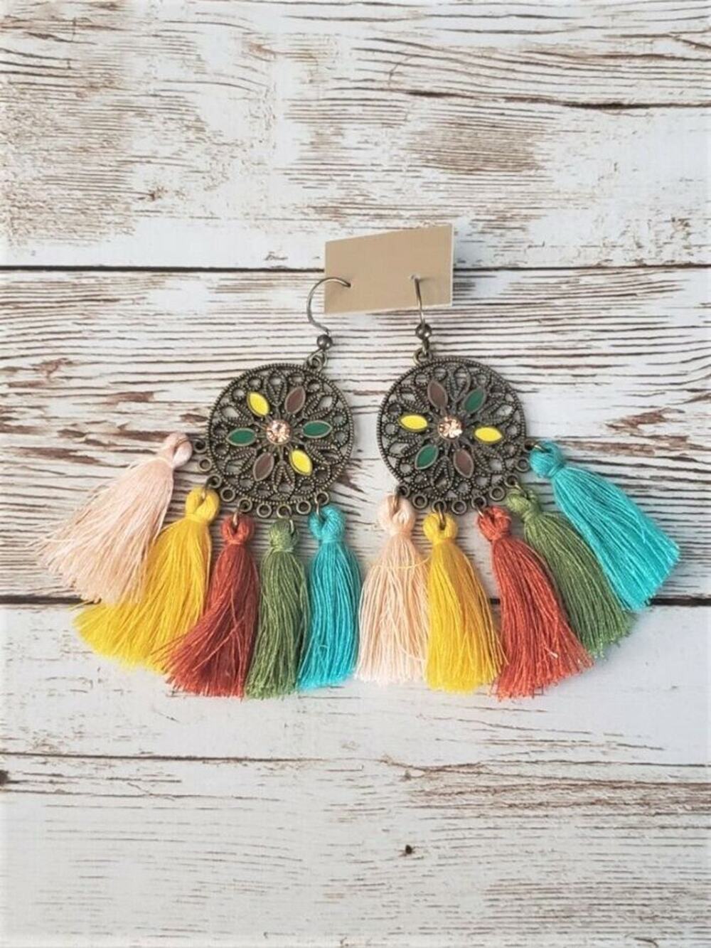 Multi Colored Tassel Dangle Earrings Statement - New